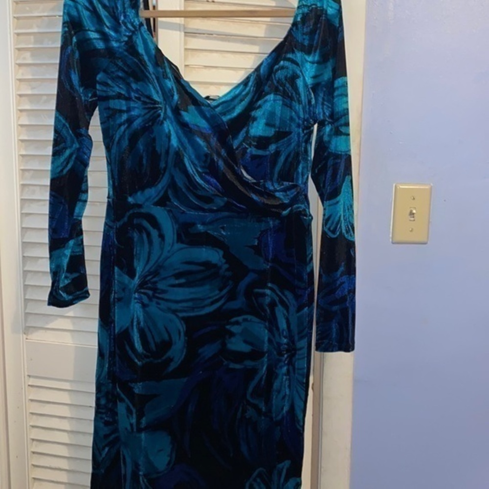 Venus Floral Print Velvet Dress